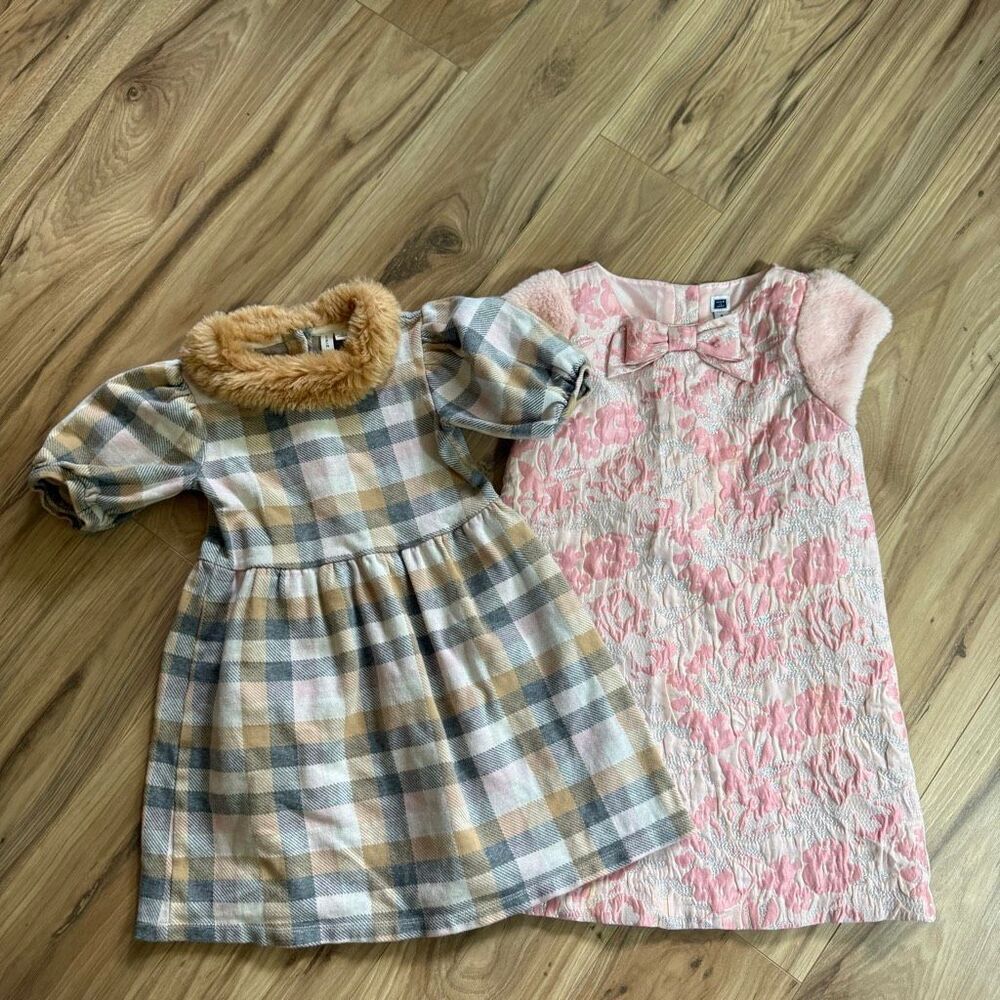 Janie and Jack Bundle of Two Pink Plaid Jacquard Dresses Size 6